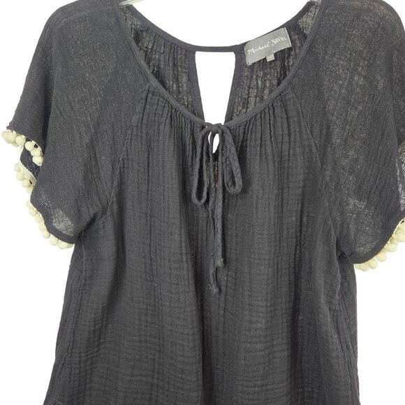 Womens S Black Boho Keyhole Tie Front Top Hippy Cottagecore Whimsigoth Casual - Picture 4 of 8